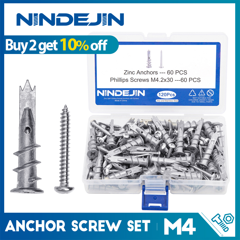 NINDEJIN 120pcs/set Self Drill - Drywall Anchor Screw recension och pris